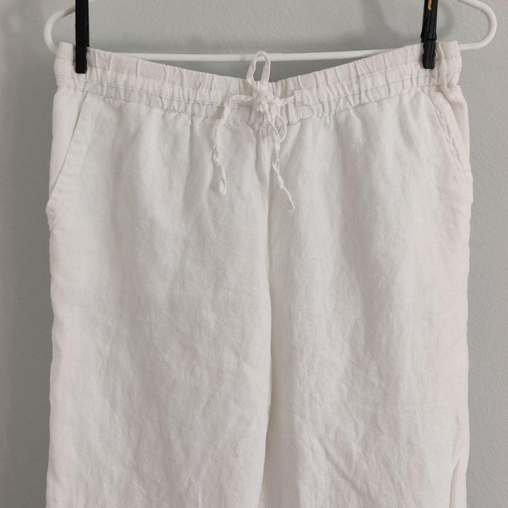 Charter Club White Linen Drawstring Pants with Pockets Size Small